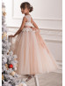 Beaded Lace Tulle Keyhole Back Floor Length Stunning Flower Girl Dress 